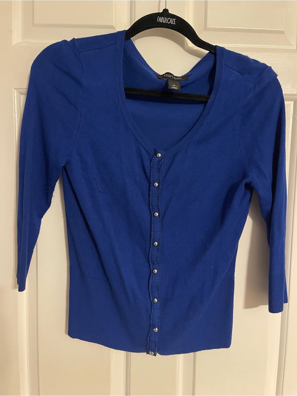 White House Black Market Women's Sapphire Blue Button-Front Cardigan